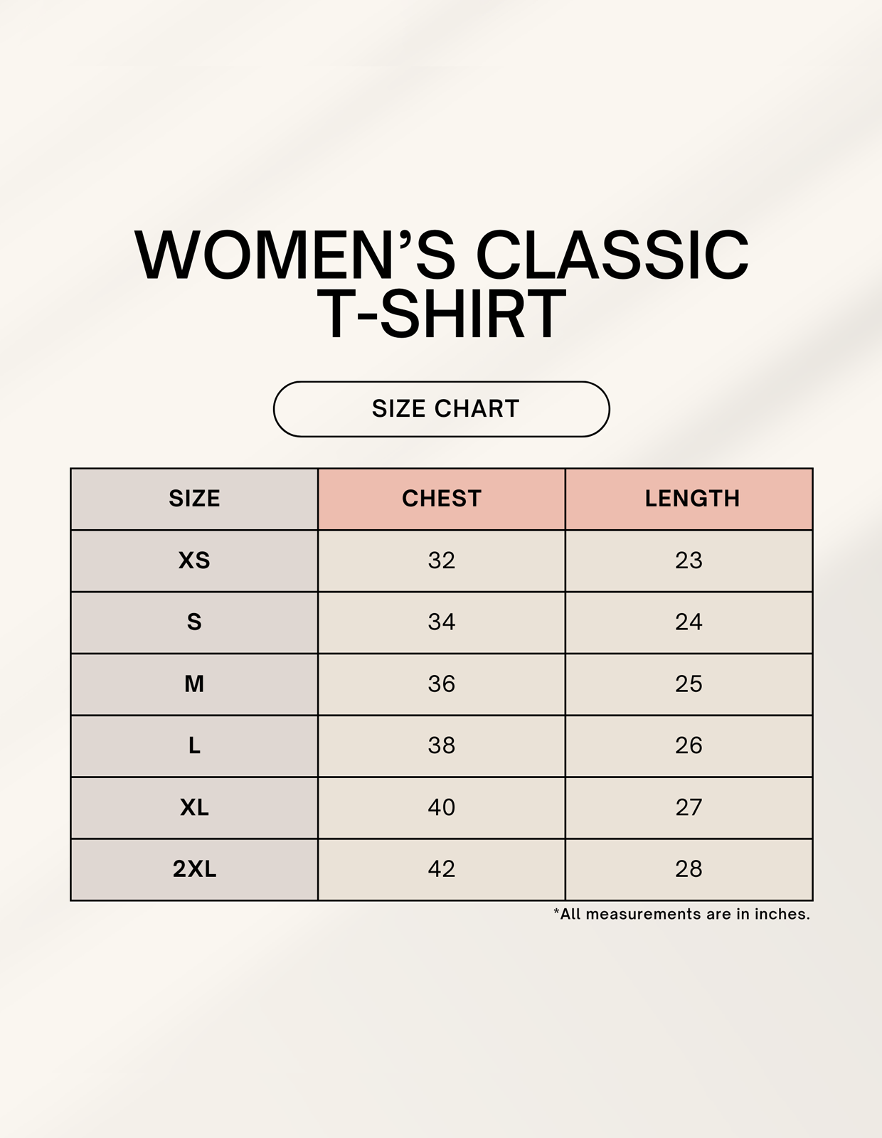 Size chart for Rakhi Tax Collector unisex t-shirt, sizes XS to XXL
