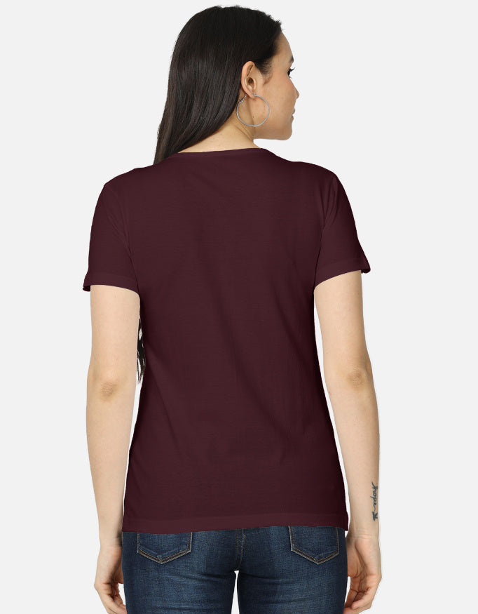 Maroon cotton t-shirt with "Rakhi Tax Collector" print, unisex regular fit - back view