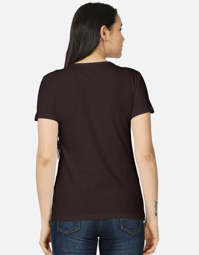 Coffee Brown cotton t-shirt with "Theek Hai, Drama Loading" print, women's regular fit - back view